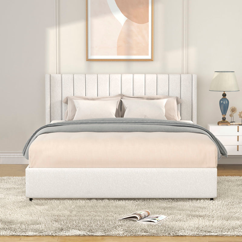 Anda - Boucle Upholstered Platform Bed With Patented Drawers Storage - Ivory - R&R Furniture Gallery (Fountain Valley, CA)