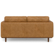 Simpli-Home Morrison upholstered stationary sofa with plush cushions and neutral fabric, ideal for modern living room decor.
