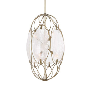 Valencia - 6 Light Glass Panel Pendant - Gold / White