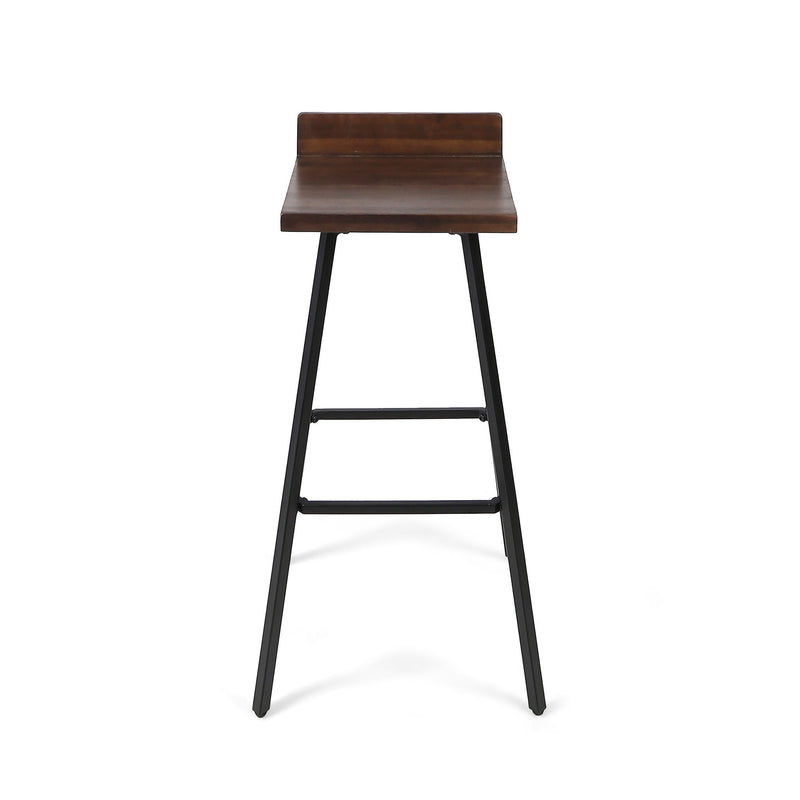 Outdoor Bar Stool With Low Backrests And Wood Seats (Set of 2) - Dark Brown / Black - R&R Furniture Gallery (Fountain Valley, CA)