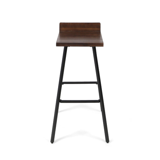 Outdoor Bar Stool With Low Backrests And Wood Seats (Set of 2) - Dark Brown / Black - R&R Furniture Gallery (Fountain Valley, CA)