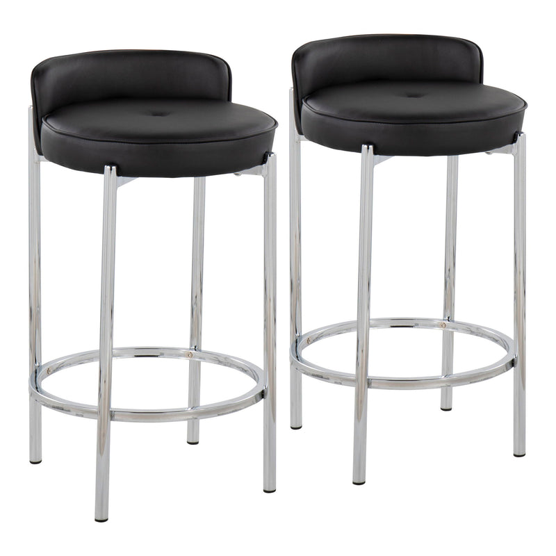 Lumi Source Chloe contemporary counter stool set with sleek design, metal legs, and cushioned seats for modern kitchen or bar area.