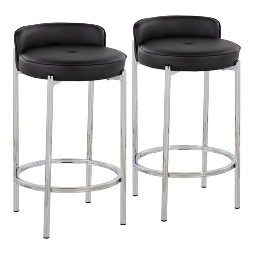 Lumi Source Chloe contemporary counter stool set with sleek design, metal legs, and cushioned seats for modern kitchen or bar area.