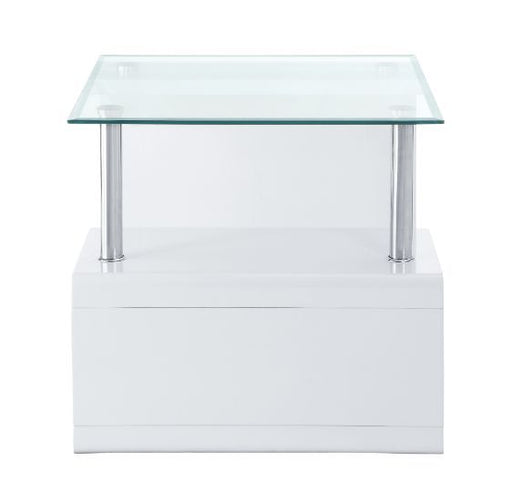 Nevaeh - End Table - Clear Glass Top & White High Gloss - R&R Furniture Gallery (Fountain Valley, CA)