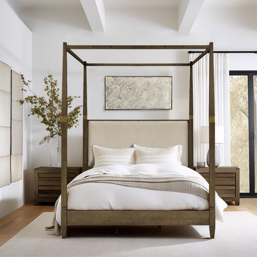 Queen Canopy Bed Frame With Upholstered Headboard - Brown - R&R Furniture Gallery (Fountain Valley, CA)