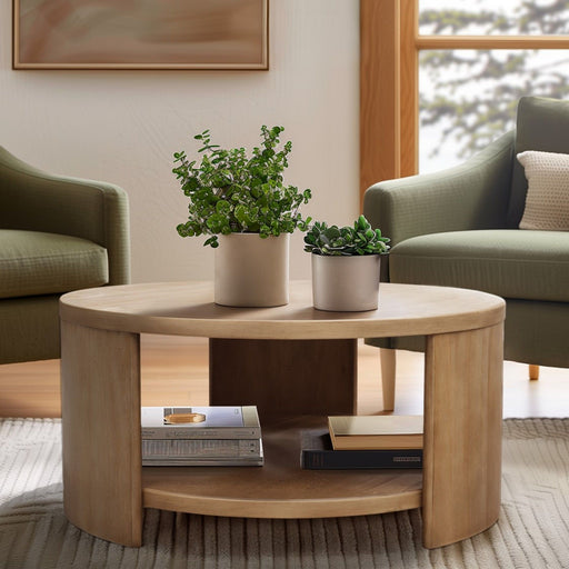 Minimalist Round Coffee Table With Shelf Storage - Natural - R&R Furniture Gallery (Fountain Valley, CA)