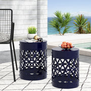 Two powder-coated iron end tables from Noble House, featuring a modern design and sturdy construction, ideal for living room decor.