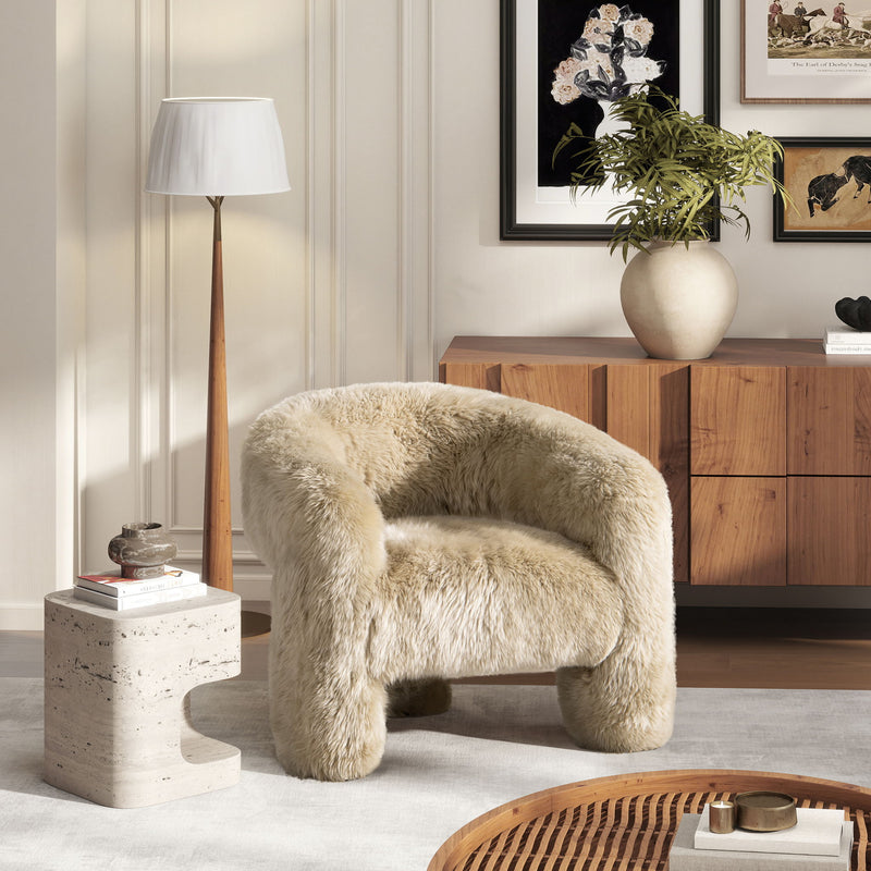 Avalon - Genuine Sheepskin Fur Split Barrel Back Accent Chair - Natural Blonde - R&R Furniture Gallery (Fountain Valley, CA)