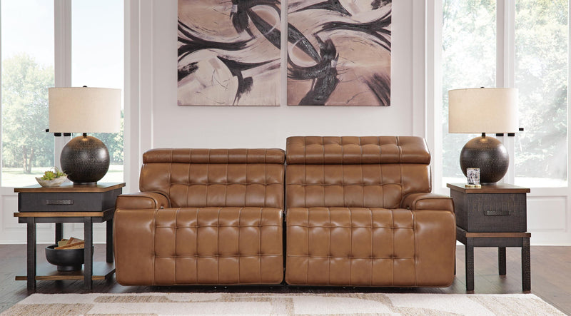 Signature Design by Ashley Temmpton power reclining sectional with plush cushions and modern design, shown in a living room setting.
