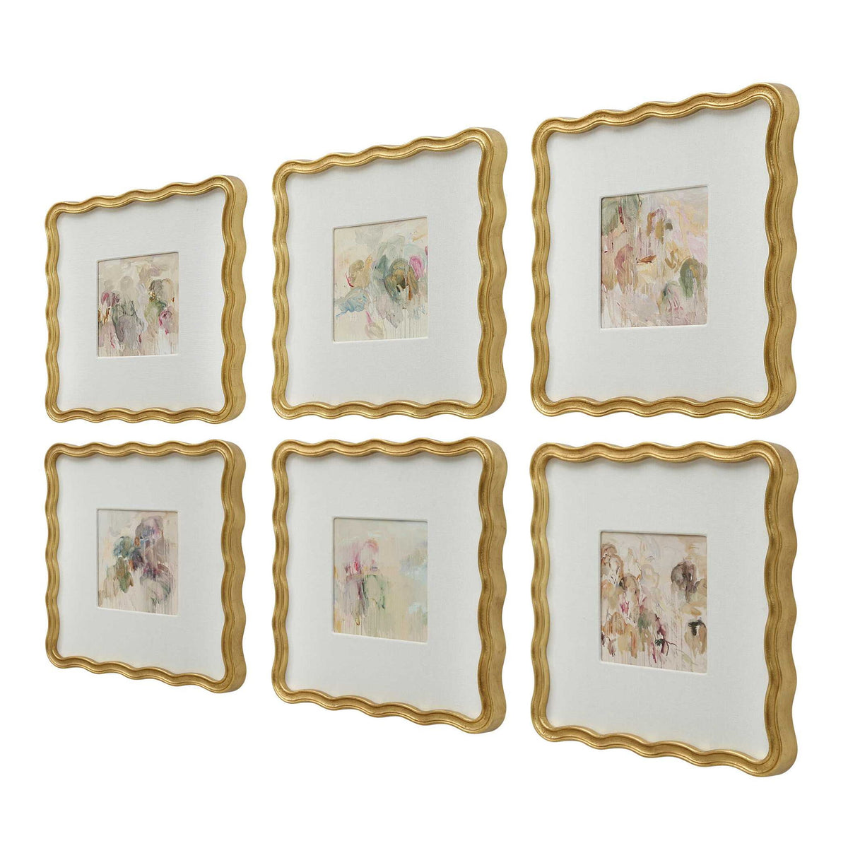 Garden Mist - Framed Canvases (Set of 6) - Gold / Pink