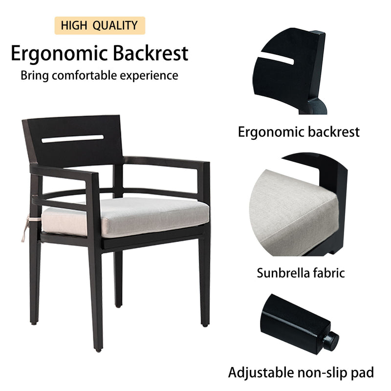 Outdoor Modern Dining Set, Chairs Sunbrella Cushioned And Dining Table With Umbrella Hole - R&R Furniture Gallery (Fountain Valley, CA)