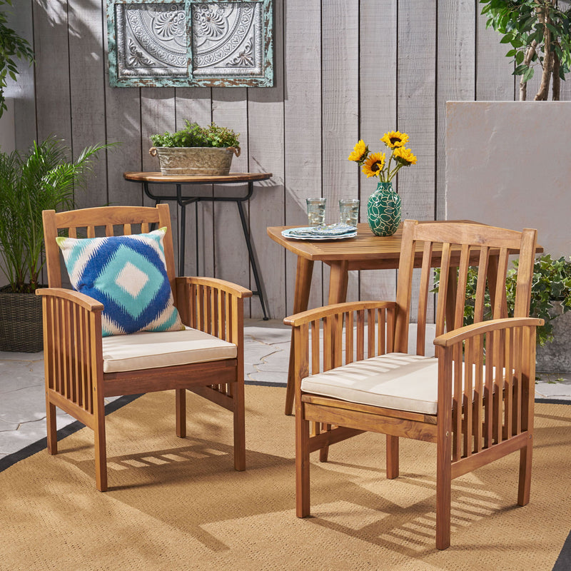 Noble House Casa Acacia Dining Chair Set with cushions, featuring wooden chairs and upholstered cushions for dining room decor.