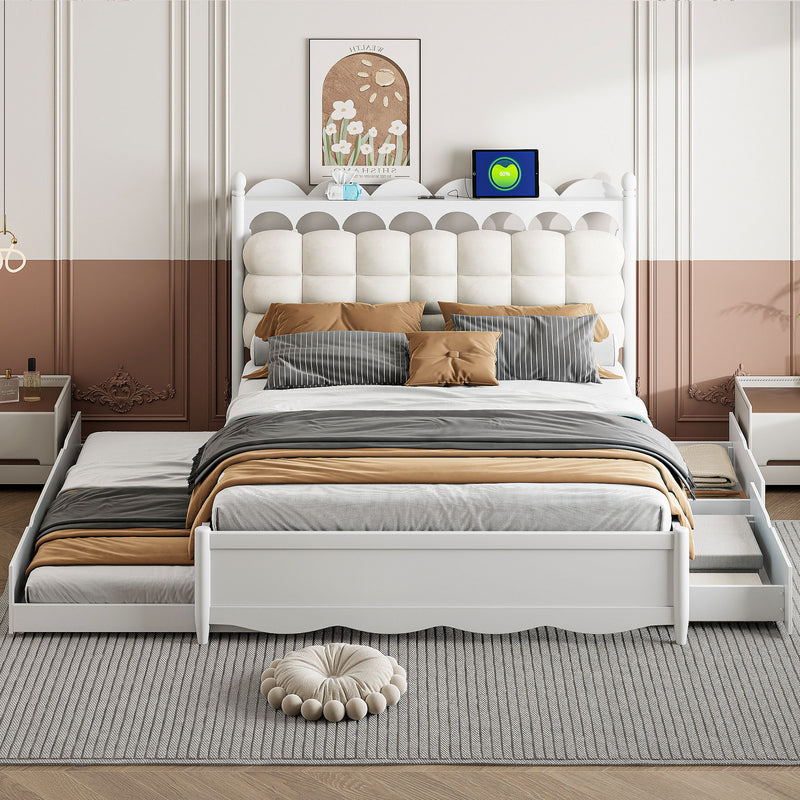 Storage Platform Bed, With 2 Big Drawers, Trundle, One Set Of Sockets & USB Ports - R&R Furniture Gallery (Fountain Valley, CA)