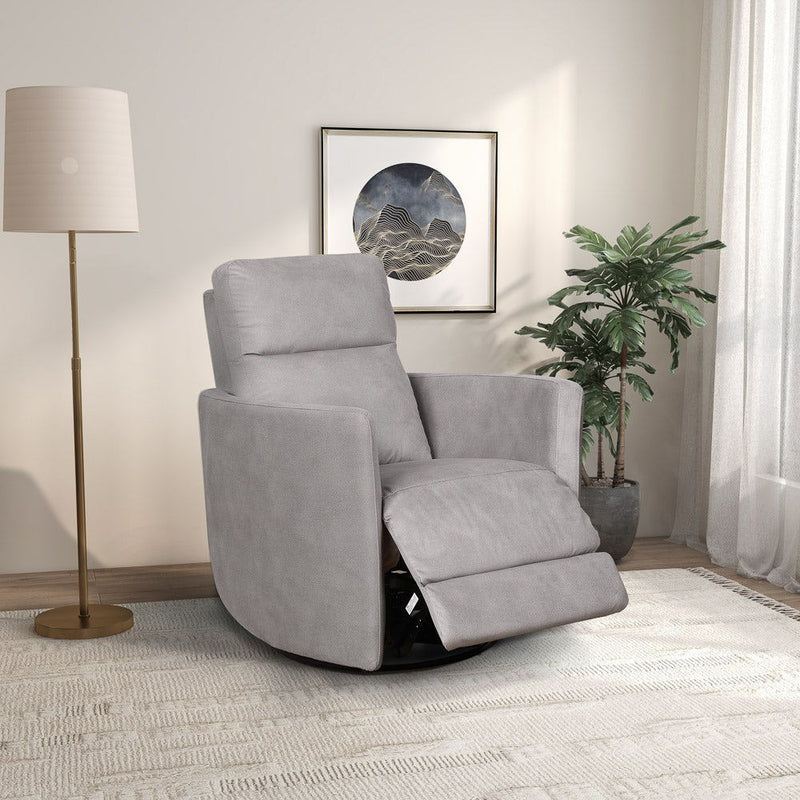 Lawson - Swivel Glider Suede Recliner Chair - Latte - R&R Furniture Gallery (Fountain Valley, CA)
