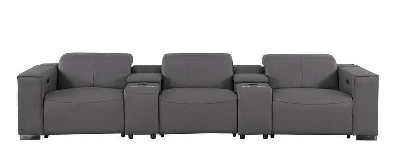 1208 - Leather Sofa With 3 Power Recliners And Two Storage Consoles