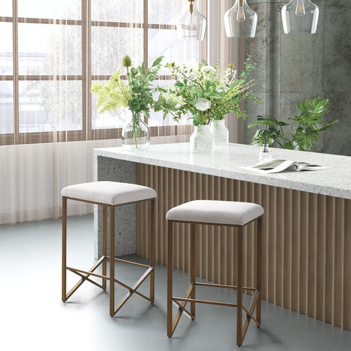 Backless Upholstered Counter Stool With Padded Seat - Ivory / Bronze - R&R Furniture Gallery (Fountain Valley, CA)