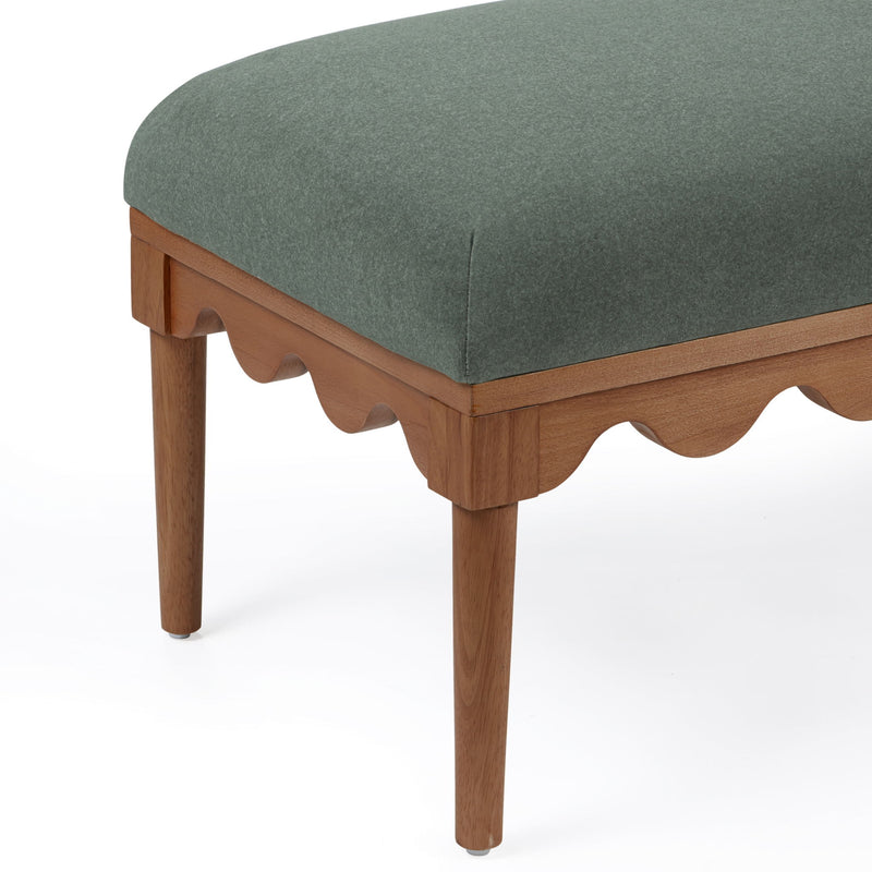 TOV Furniture Oodle vegan mohair bench with walnut wood legs, upholstered seat and modern design for living room decor