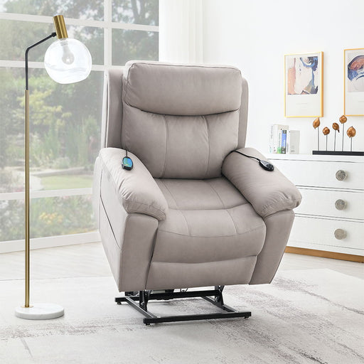 Chriki - Power Recliner With Lift & Heating & Massage - Beige Chenille & Black - R&R Furniture Gallery (Fountain Valley, CA)