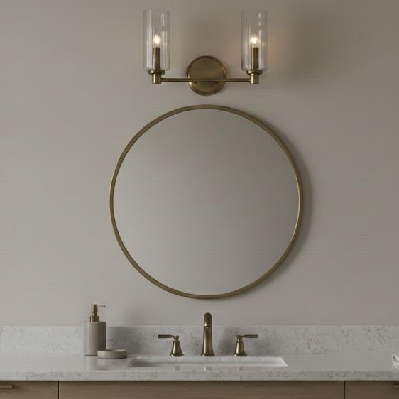 Regal - Double Light Vanity With Clear Ribbed Satin - Antique Brass / Clear - R&R Furniture Gallery (Fountain Valley, CA)