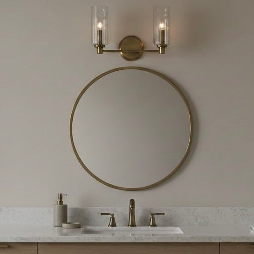 Regal - Double Light Vanity With Clear Ribbed Satin - Antique Brass / Clear - R&R Furniture Gallery (Fountain Valley, CA)