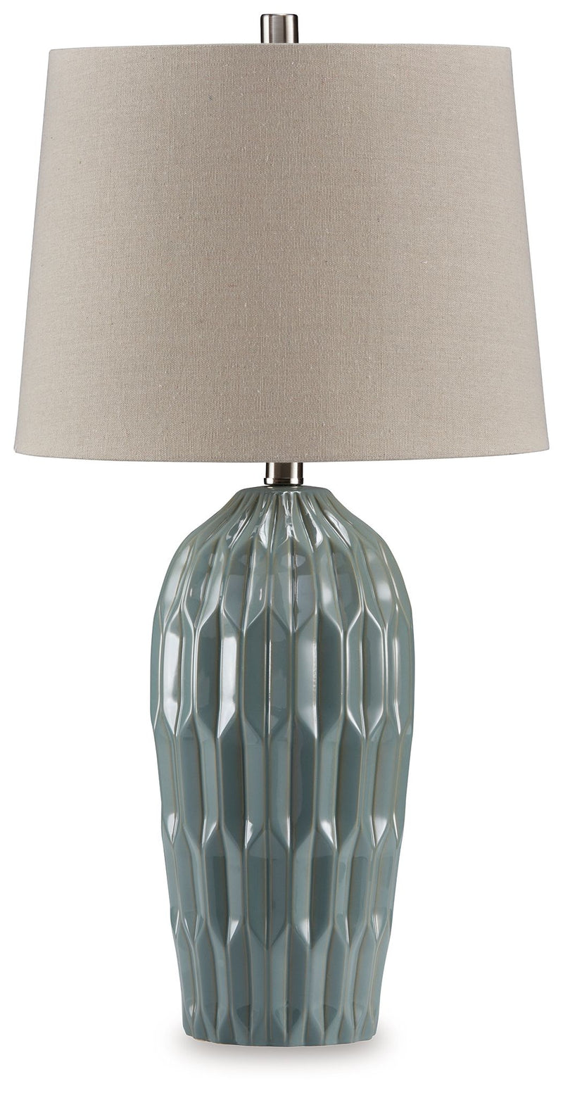 Hadbury - Ceramic Table Lamp (Set of 2) - Pale Blue / Teal - R&R Furniture Gallery (Fountain Valley, CA)