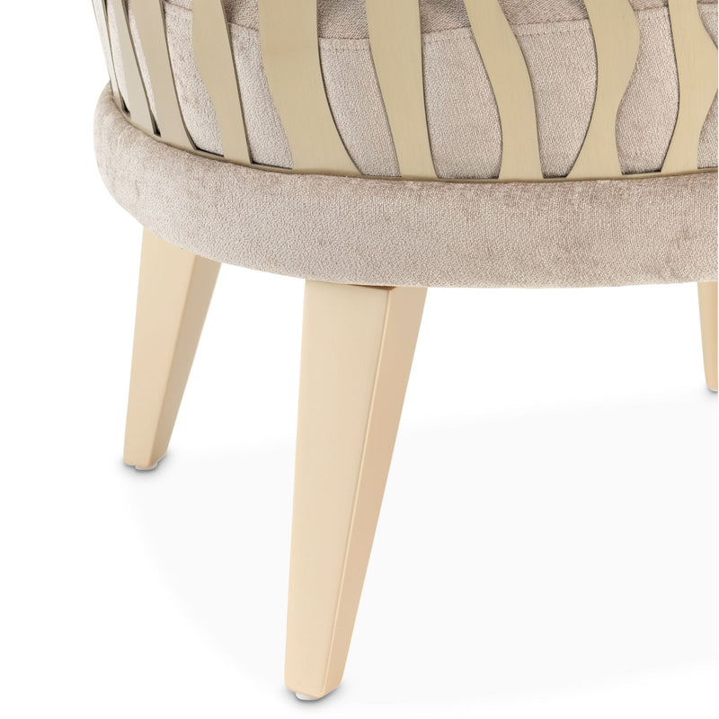 Michael Amini La Rachelle Flame Chair, elegant accent chair with detailed upholstery and wooden legs, stylish home décor piece.