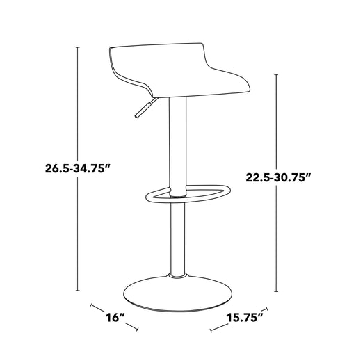 Set of two Lumi Source Ale contemporary adjustable height barstools with swivel seats and oval footrests, showcasing modern design.