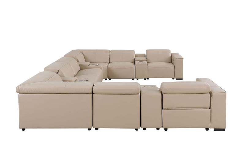 1208 - 12 Piece U Shaped Leather Sectional With 4 Power Recliners & Power Headrest