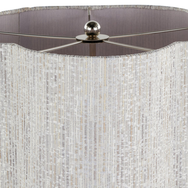 Lumi Source Lily contemporary table lamp with polished nickel base and gray fabric shade, modern accent lighting.