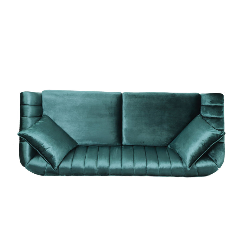 Contemporary Noble House 3-seater stationary sofa with decorative accent pillows, upholstered in neutral fabric.