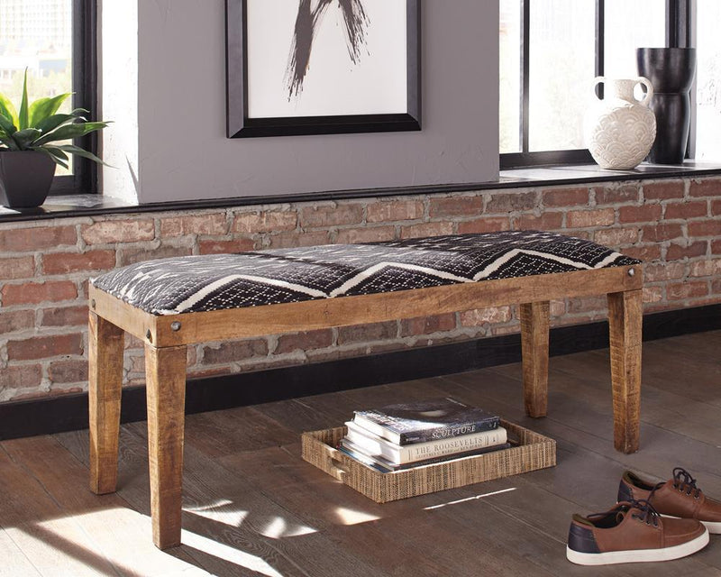Lamont Fabric Upholstered Accent Bench Black and Natural