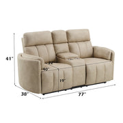 Elison - Motion Loveseat With Console - Dark Beige Polish Microfiber - R&R Furniture Gallery (Fountain Valley, CA)
