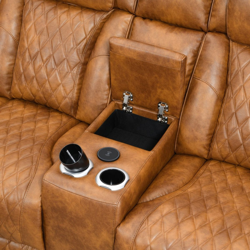 Taddeo - Power Motion Sectional Sofa With Power Headrest, Massage & LED - Two Tone Brown Leatherette