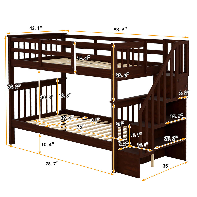 Stairway Bunk Bed With Storage And Guard Rail For Bedroom - R&R Furniture Gallery (Fountain Valley, CA)
