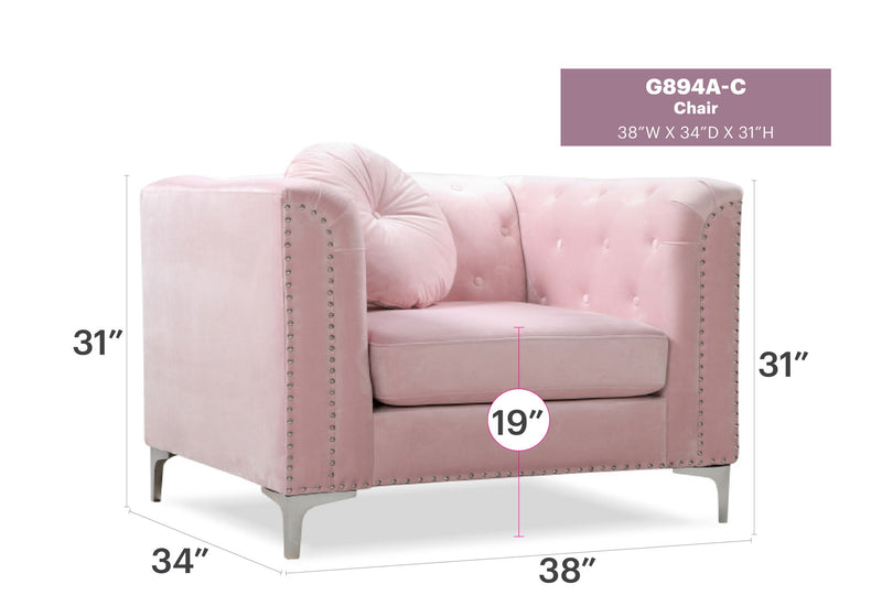 Contemporary sloped arm chair by Glory Furniture with sleek design and plush upholstery, perfect for modern living rooms.