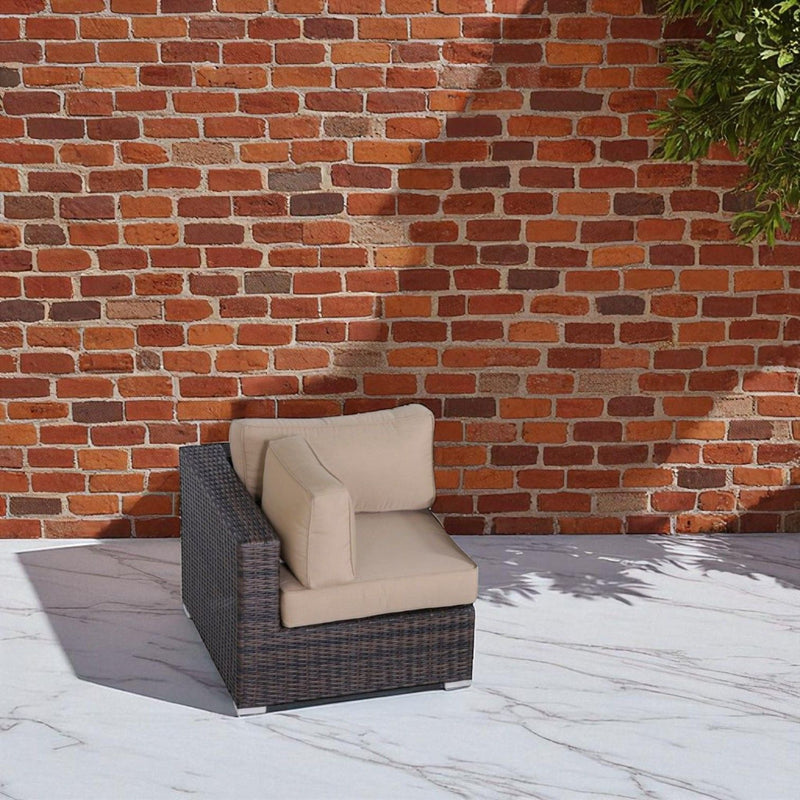 Outdoor 33" Wide Corner Wedge With Cushions - Beige / Brown - R&R Furniture Gallery (Fountain Valley, CA)