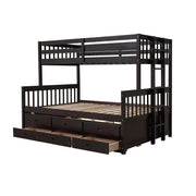 DreamHaus bunk bed with twin size trundle and storage drawers, featuring a sturdy wooden frame and space-saving design.