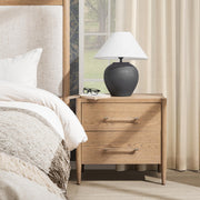 Classic Home Alisen 2 Drawer Napa Grove accent nightstand with wood finish and modern design, showcasing the drawers and smooth surface.