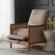 Noble House mid-century modern fabric channel stitch wood pushback recliner with sleek design and comfortable upholstery.