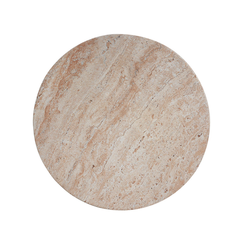 Noble House beige concrete side table with travertine top, suitable for outdoor or indoor use, modern and lightweight design.