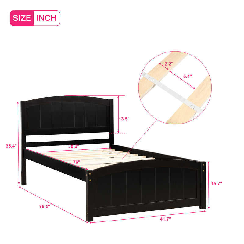 DreamHaus platform bed with headboard, footboard, and wood slat support, showcasing the sturdy wooden frame and modern design.