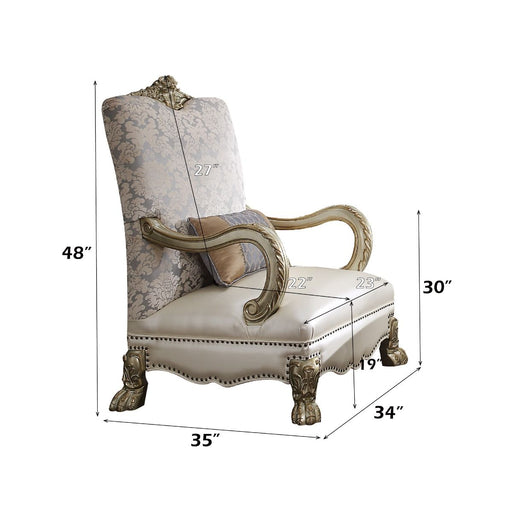 Dresden II - Chair With Pillow - Pearl Synthetic Leather /Fabric & Gold Patina - R&R Furniture Gallery (Fountain Valley, CA)