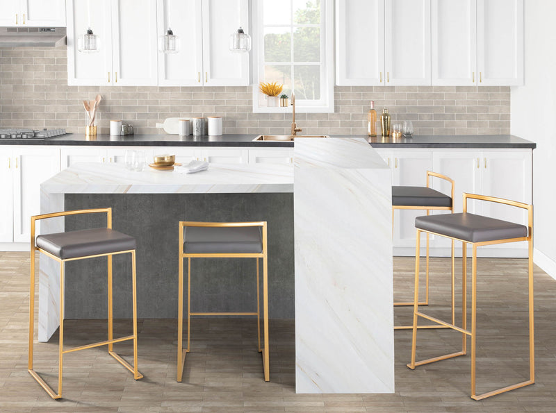 Lumi Source Fuji contemporary glam barstool with sleek metal frame and upholstered seat, ideal for modern interior decor