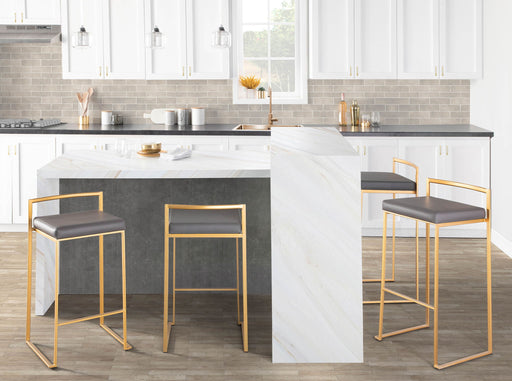 Lumi Source Fuji contemporary glam barstool with sleek metal frame and upholstered seat, ideal for modern interior decor