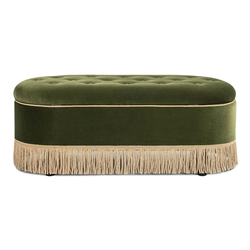 Melinda - Oval Tufted Bullion Fringe Storage Bench - R&R Furniture Gallery (Fountain Valley, CA)