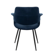 Set of two Lumi Source vintage flair art deco accent chairs with black metal legs, upholstered in blue or cream fabric.