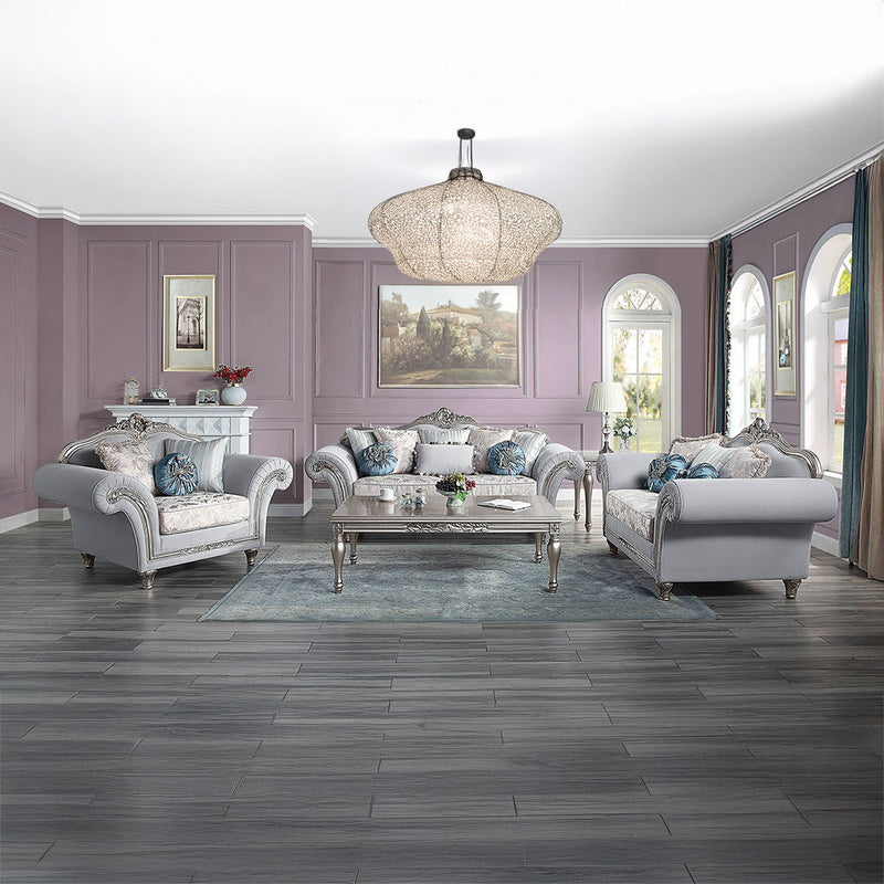 Pelumi - Loveseat With 5 Pillows - Light Gray Linen & Platinum - R&R Furniture Gallery (Fountain Valley, CA)