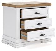 Ashbryn - Three Drawer Night Stand - White / Natural - R&R Furniture Gallery (Fountain Valley, CA)
