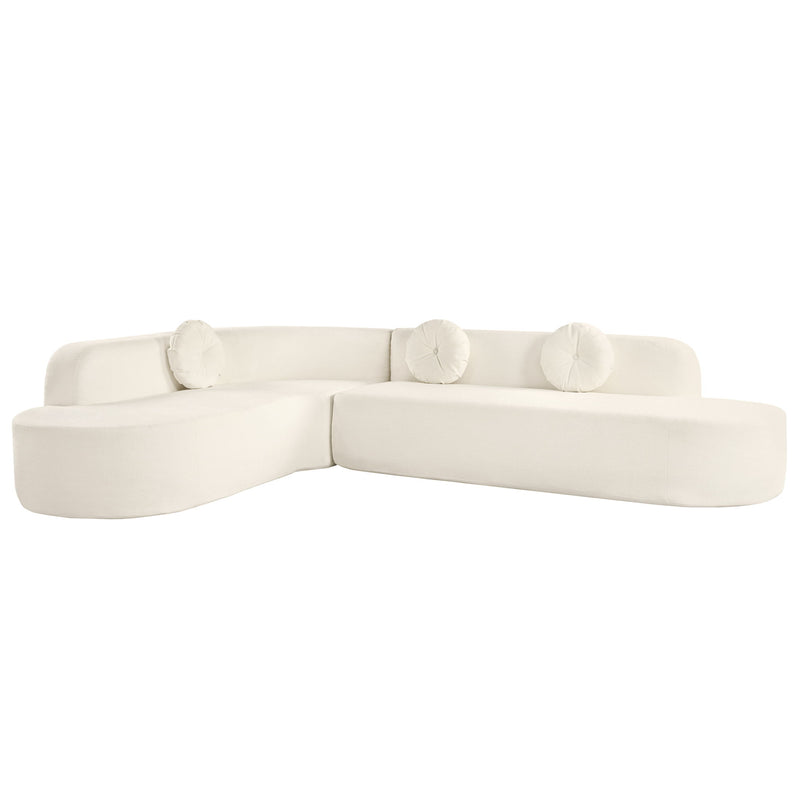 Extra Large Sectional Sofa Soft Fabric Upholstery, Elegant Curved Design With 3 Round Cushions, High - Resilience Foam For Ultimate Comfort - Beige - R&R Furniture Gallery (Fountain Valley, CA)