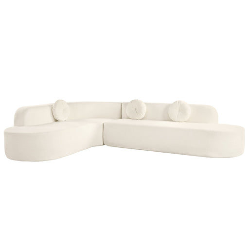 Extra Large Sectional Sofa Soft Fabric Upholstery, Elegant Curved Design With 3 Round Cushions, High - Resilience Foam For Ultimate Comfort - Beige - R&R Furniture Gallery (Fountain Valley, CA)